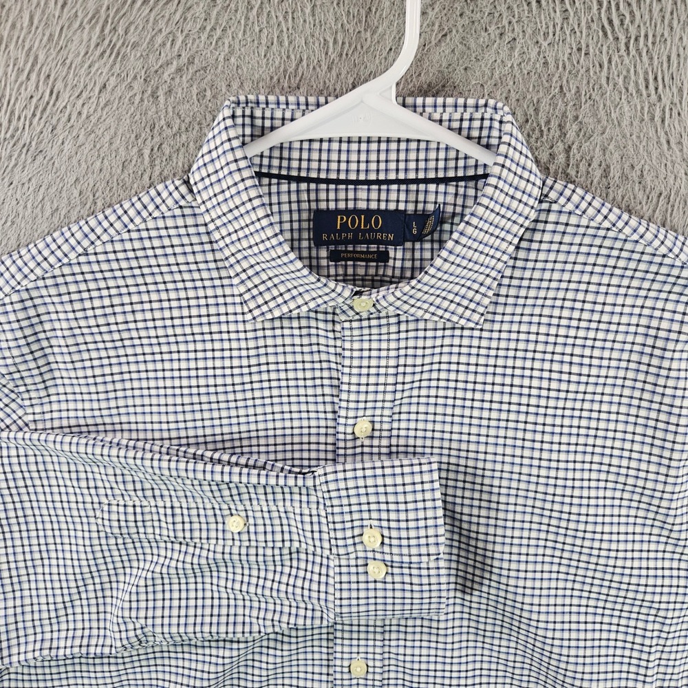 Polo Ralph Lauren Performance Mens‎ Large Blue White Check Button Down Shirt L
